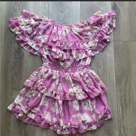 MISA LOS ANGELES Isella Floral Off the Shoulder
Ruffle Minidress Purple Medium - Picture 2 of 4
